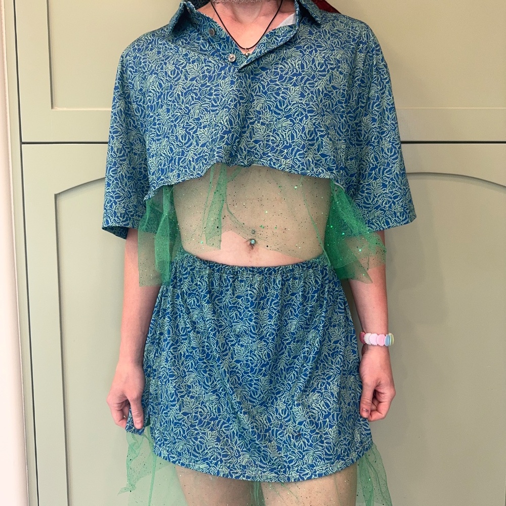 Blue green two piece upcycled set